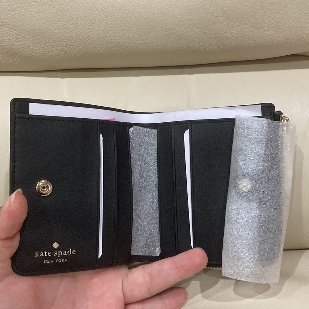 NWT Kate Spade Black Floral Splendid Ditsy Schuyler Small L Zip Bifold Wallet - Picture 8 of 15